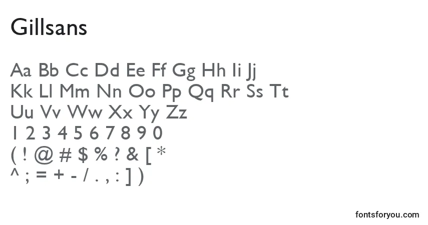 Czcionka Gillsans – alfabet, cyfry, specjalne znaki