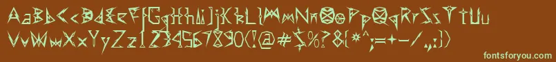 フォントEffexor – 緑色の文字が茶色の背景にあります。