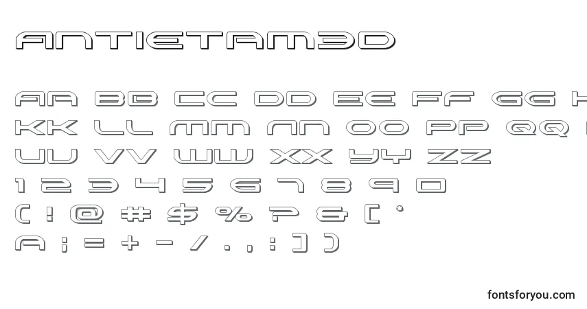 A fonte Antietam3D – alfabeto, números, caracteres especiais