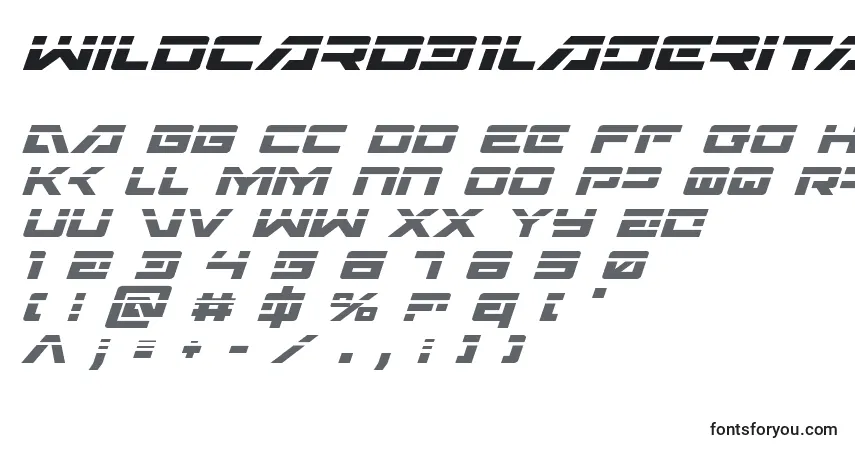 Schriftart Wildcard31laserital – Alphabet, Zahlen, spezielle Symbole