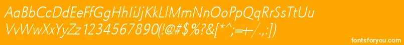 Fonte UrwgrotesktextligextnarOblique – fontes brancas em um fundo laranja