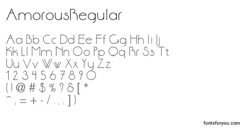 Schriftart AmorousRegular – Alphabet, Zahlen, spezielle Symbole