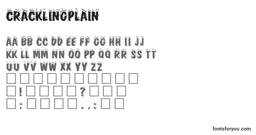 Czcionka CracklingPlain – alfabet, cyfry, specjalne znaki