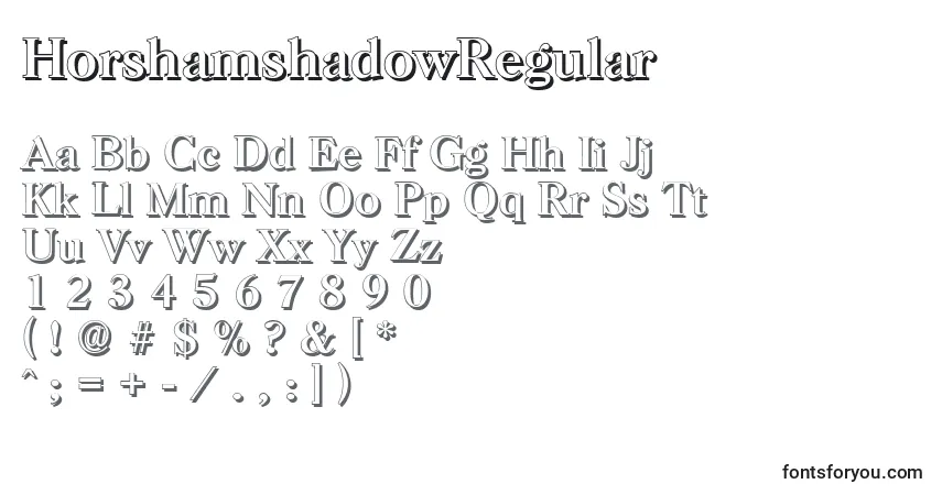 A fonte HorshamshadowRegular – alfabeto, números, caracteres especiais