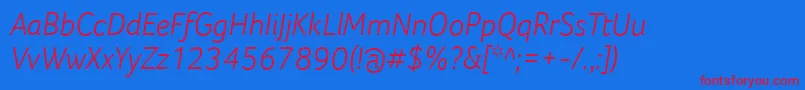 Czcionka FocoLightItalic – czerwone czcionki na niebieskim tle