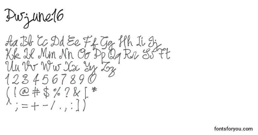 Schriftart Pwjune16 – Alphabet, Zahlen, spezielle Symbole
