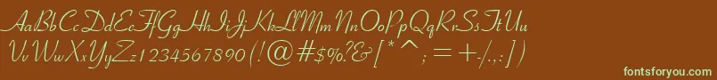 フォントRibbonScript – 緑色の文字が茶色の背景にあります。