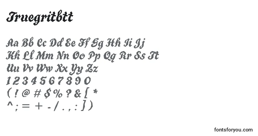 A fonte Truegritbtt – alfabeto, números, caracteres especiais