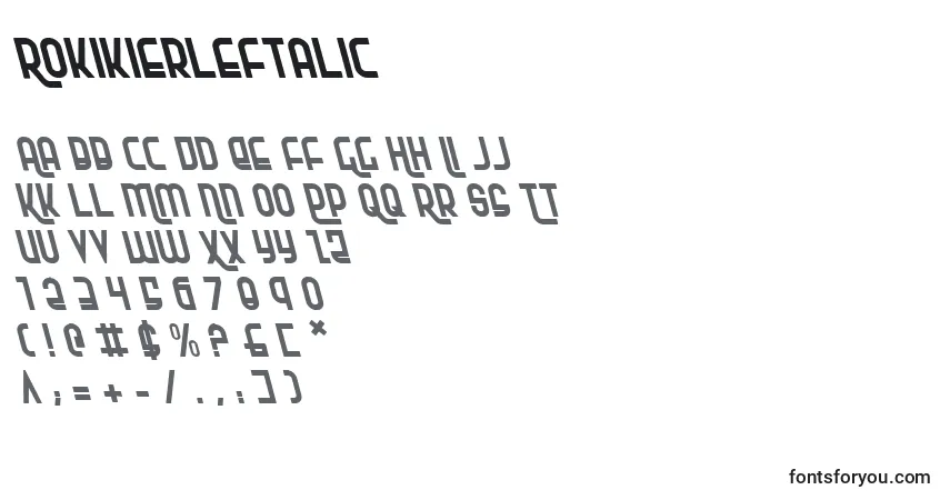 Шрифт RokikierLeftalic – алфавит, цифры, специальные символы