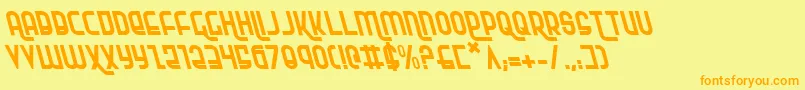 フォントRokikierLeftalic – オレンジの文字が黄色の背景にあります。