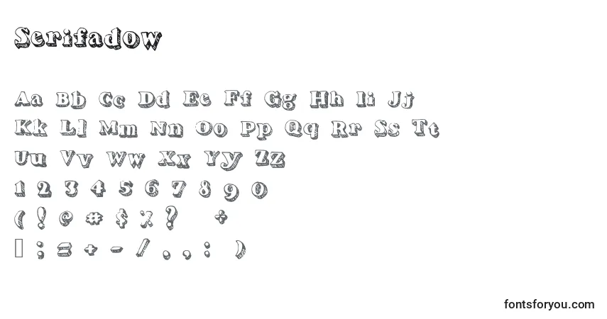 Czcionka Serifadow – alfabet, cyfry, specjalne znaki