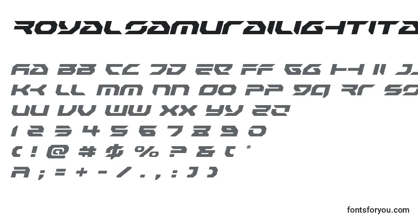 A fonte Royalsamurailightital – alfabeto, números, caracteres especiais