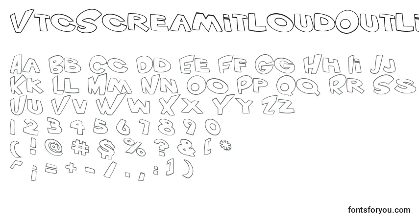 Czcionka VtcScreamitloudOutline – alfabet, cyfry, specjalne znaki