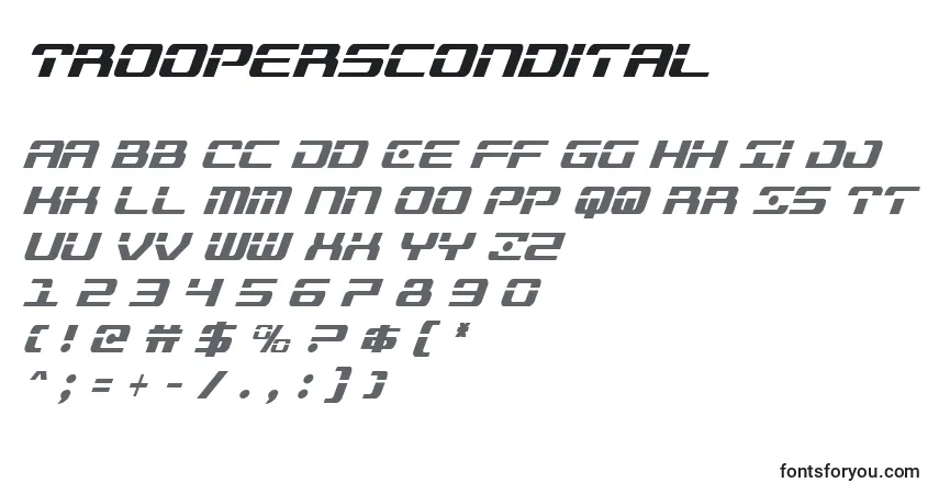 Schriftart Trooperscondital – Alphabet, Zahlen, spezielle Symbole