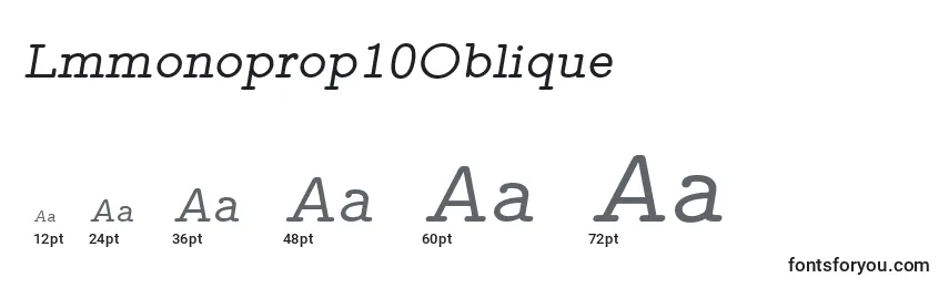 Размеры шрифта Lmmonoprop10Oblique