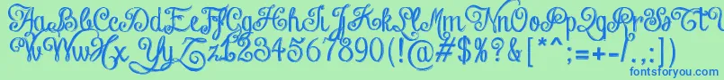 フォントChalkHandLetteringShaded – 青い文字は緑の背景です。