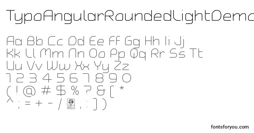 Schriftart TypoAngularRoundedLightDemo – Alphabet, Zahlen, spezielle Symbole