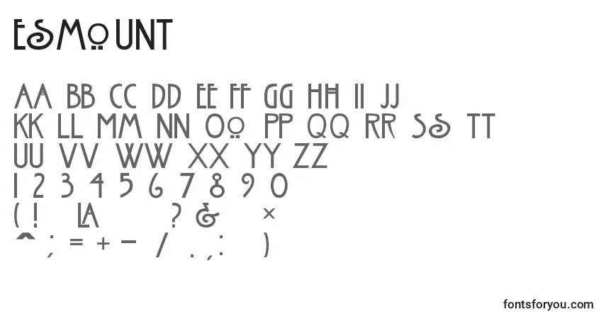 Czcionka Esmount – alfabet, cyfry, specjalne znaki
