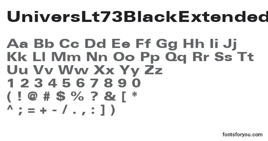 A fonte UniversLt73BlackExtended – alfabeto, números, caracteres especiais
