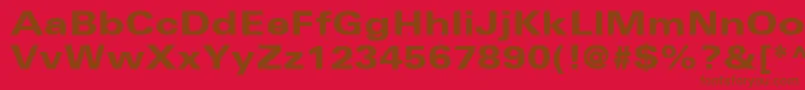 UniversLt73BlackExtended-Schriftart – Braune Schriften auf rotem Hintergrund
