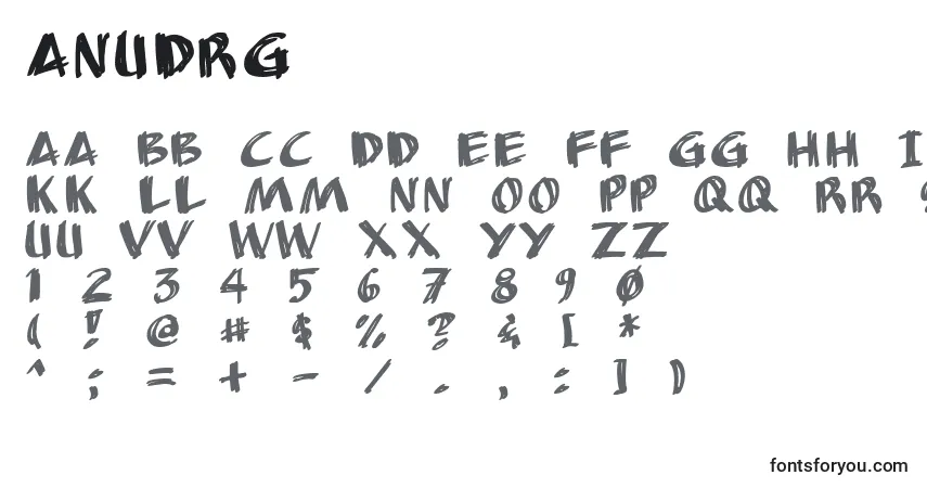 A fonte Anudrg – alfabeto, números, caracteres especiais