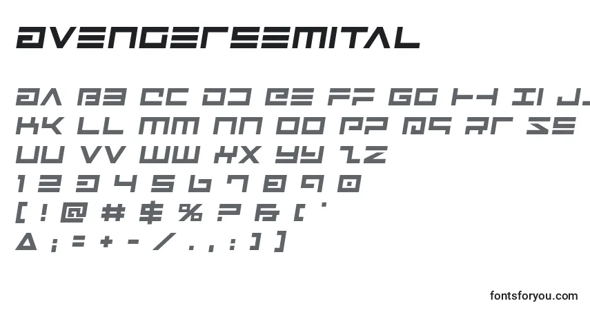 Czcionka Avengersemital – alfabet, cyfry, specjalne znaki
