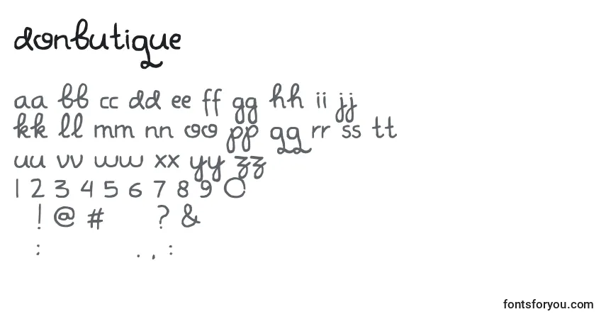 A fonte DonButique – alfabeto, números, caracteres especiais