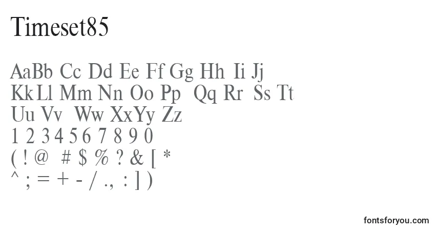 Fuente Timeset85 - alfabeto, números, caracteres especiales