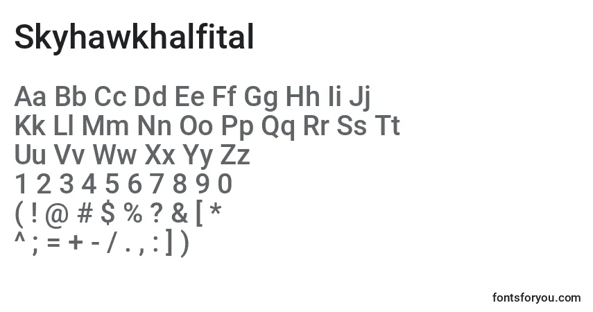 Czcionka Skyhawkhalfital – alfabet, cyfry, specjalne znaki