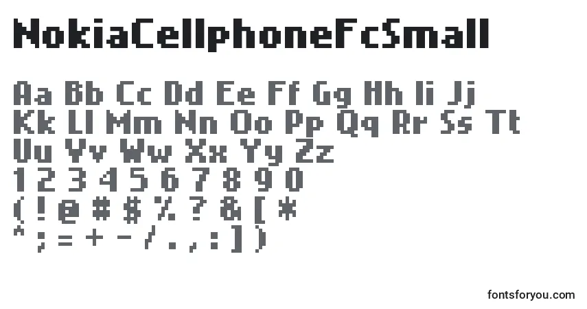 A fonte NokiaCellphoneFcSmall – alfabeto, números, caracteres especiais