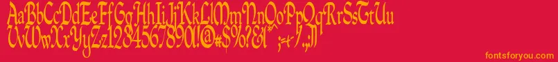Quillpc-Schriftart – Orangefarbene Schriften auf rotem Hintergrund