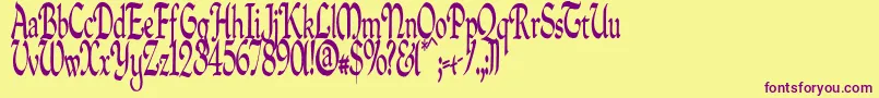 Quillpc-Schriftart – Violette Schriften auf gelbem Hintergrund