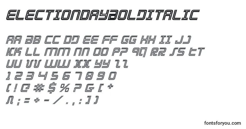 Schriftart ElectionDayBoldItalic – Alphabet, Zahlen, spezielle Symbole