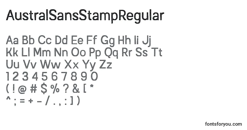 Шрифт AustralSansStampRegular (59774) – алфавит, цифры, специальные символы