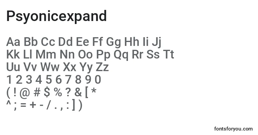 Шрифт Psyonicexpand – алфавит, цифры, специальные символы