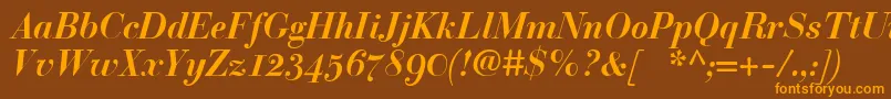 BodoniclassicBolditalic-Schriftart – Orangefarbene Schriften auf braunem Hintergrund