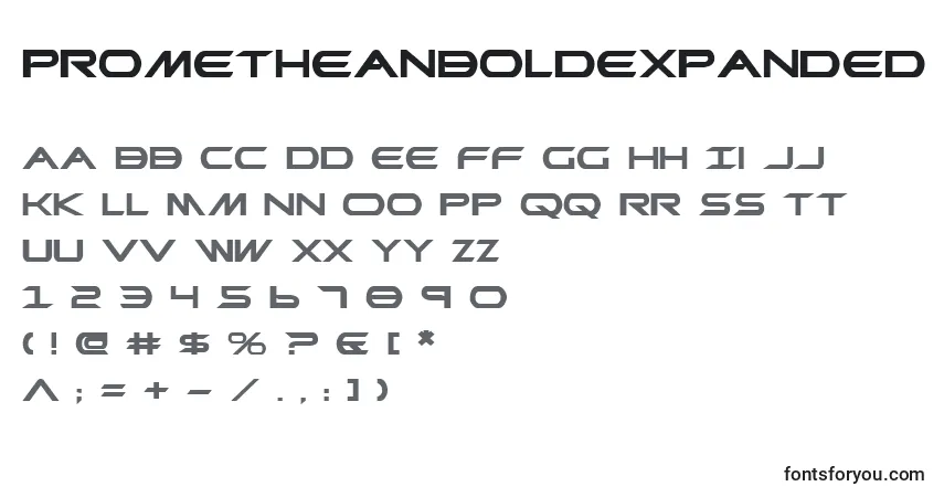 Czcionka PrometheanBoldExpanded – alfabet, cyfry, specjalne znaki