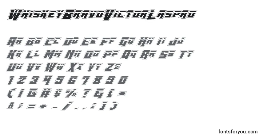 Schriftart WhiskeyBravoVictorLaspro – Alphabet, Zahlen, spezielle Symbole