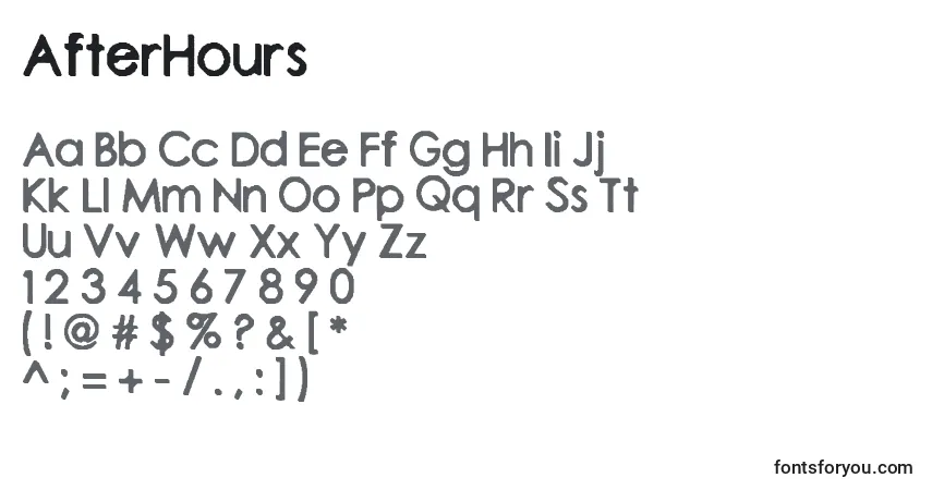Czcionka AfterHours – alfabet, cyfry, specjalne znaki