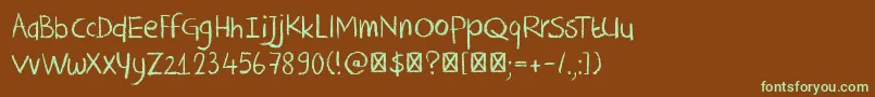 DkCrayonCrumble-fontti – vihreät fontit ruskealla taustalla