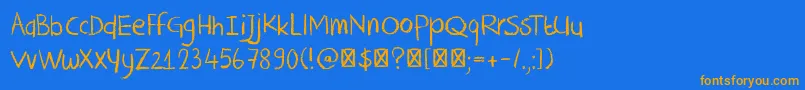 フォントDkCrayonCrumble – オレンジ色の文字が青い背景にあります。