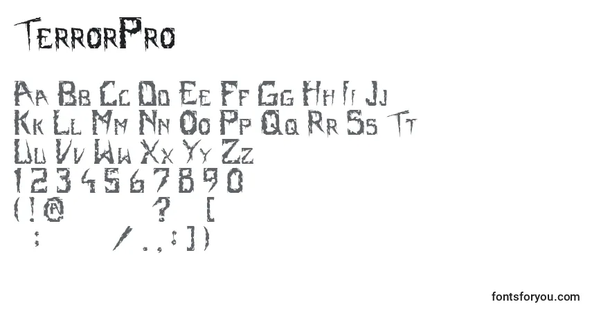 Schriftart TerrorPro – Alphabet, Zahlen, spezielle Symbole