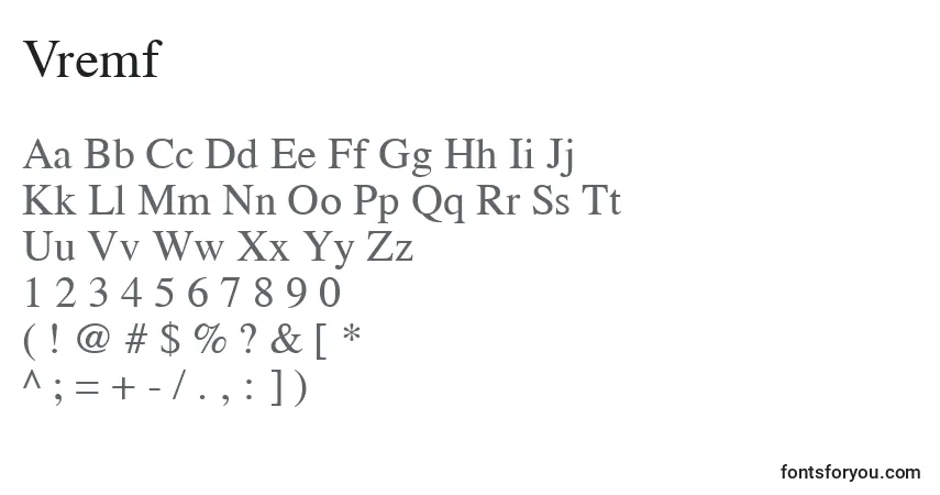 Schriftart Vremf – Alphabet, Zahlen, spezielle Symbole