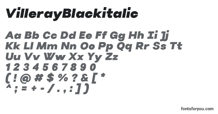 Шрифт VillerayBlackitalic – алфавит, цифры, специальные символы