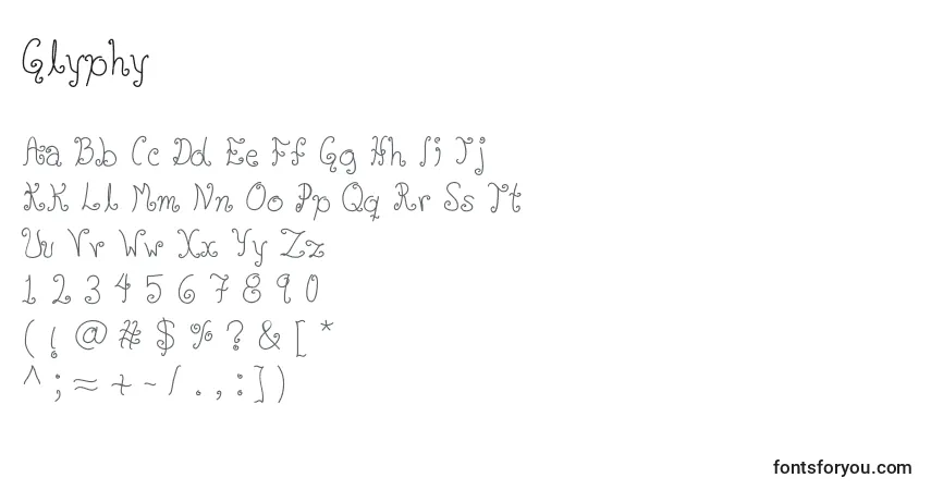 Schriftart Glyphy – Alphabet, Zahlen, spezielle Symbole