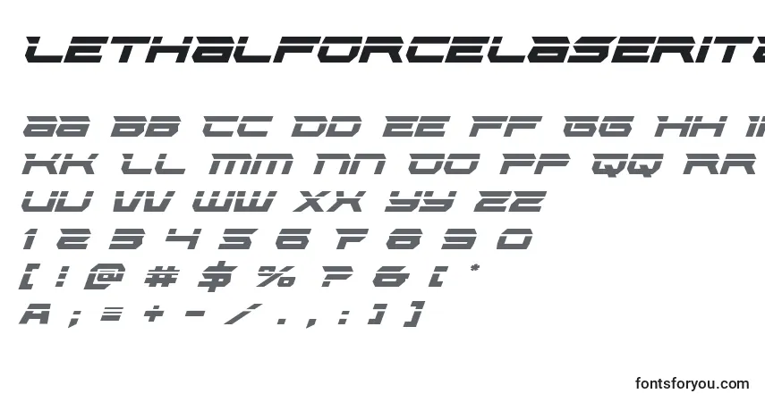 Schriftart Lethalforcelaserital – Alphabet, Zahlen, spezielle Symbole