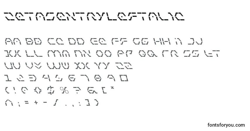 Czcionka ZetaSentryLeftalic – alfabet, cyfry, specjalne znaki