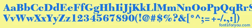 フォントTycoonBlackSsiBlack – 青い文字が黄色の背景にあります。