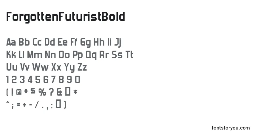 Шрифт ForgottenFuturistBold – алфавит, цифры, специальные символы