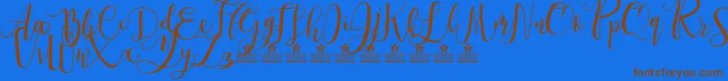SpringtimePersonalUse-Schriftart – Braune Schriften auf blauem Hintergrund